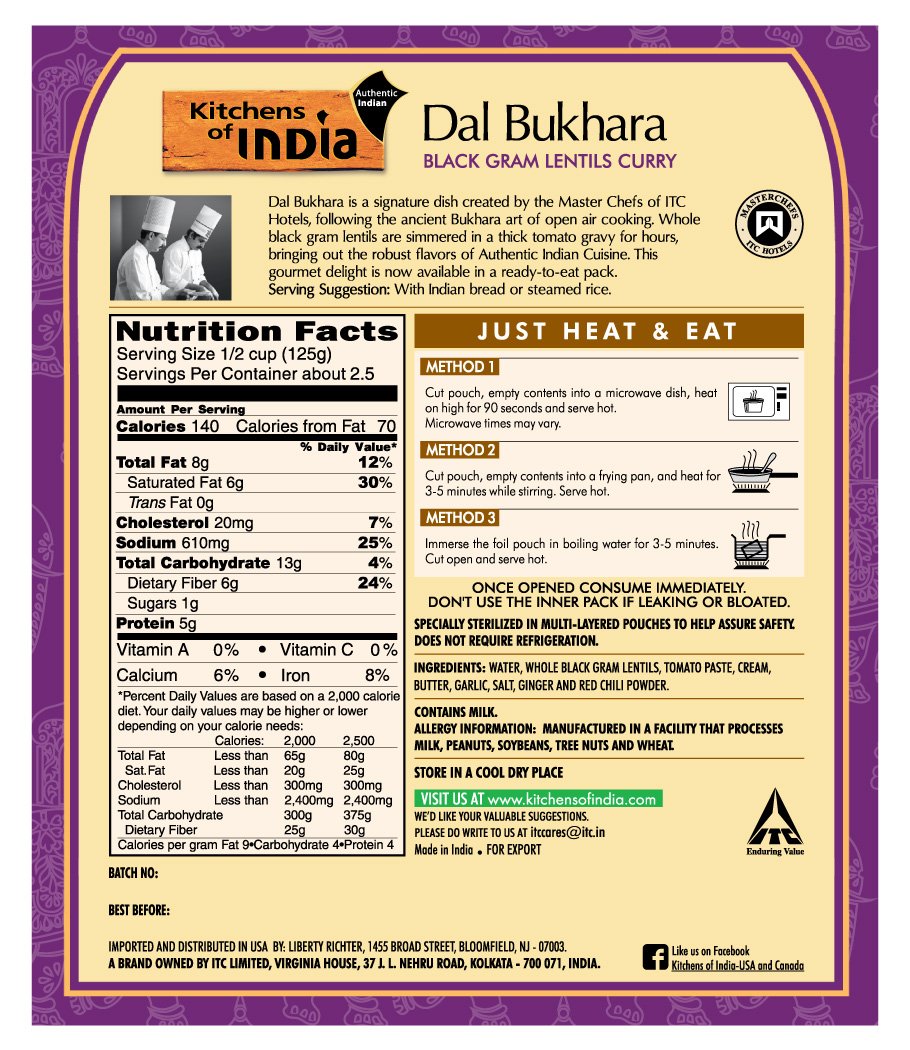 Kitchens Of India Dal Bukhara Black Gram Lentils Curry (6 Pack)