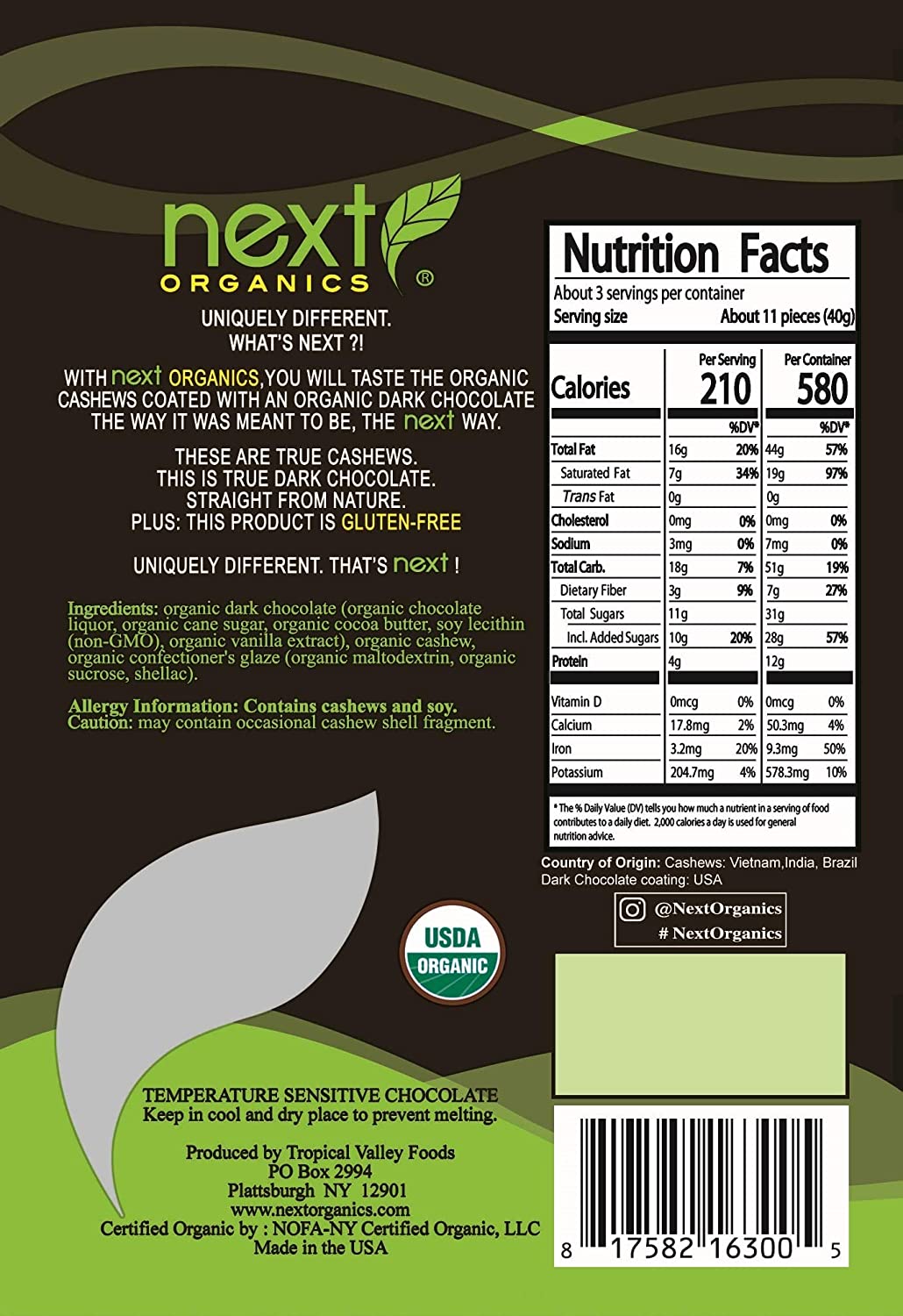 Next Organics Dark Chocolate Cashews (6 Pack)